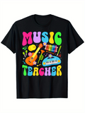 Men's T-Shirt Music Teacher Colorful Musical Notes With Instruments And Flowers
