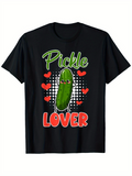 Men's T-Shirt Pickle Lover Cartoon Green Pickle Surrounded By Red Hearts