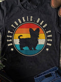 Men's T-Shirt Best Yorkie Dad Ever Retro Sunset With Silhouette Colorful Stripes Circle Dog