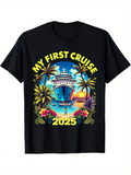 Men's T-Shirt My First Cruise With Palm Trees Beach Sunset And Ocean Ship