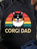 Men's T-Shirt Corgi Dad Retro Striped Sunset Background With Cool Sunglasses Wearing Corgi Dog