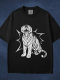 Men's T-Shirt Bold Graphic Lines Surrounding Strong Roaring Spirit Tiger