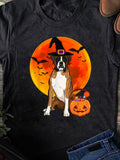 Men's T-Shirt Halloween Night Moon With Bats Pumpkin And Candy Sitting Dog