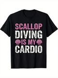 Men's T-Shirt Scallop Diving Is My Cardio Playful Pink And White Lettering Seashell