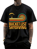 Men's T-Shirt Bucket List Skydiving Vibrant Retro Swirls With Parachute Landing Under Striped Rainbow Skydiver