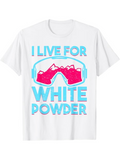 Men's T-Shirt I Live For White Powder Pink Mountains With Ski Goggles Featuring Bold Blue Letters