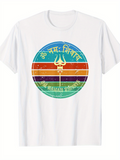 Men's T-Shirt Retro Sunburst Pattern With Sacred Symbols And Mystical Striped Circle