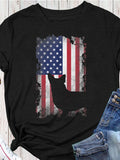 Men's T-Shirt American Flag With Weathered Edges Featuring Silhouette Of Loyal Corgi Dog