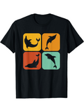 Men's T-Shirt Colorful Silhouetted Marine Animals In Retro Style Dolphin