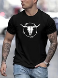 Men's T-Shirt Western Skull With Horns And Barbed Circle Design