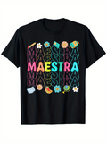 Men's T-Shirt Colorful School Supplies Flowers Watermelon Apple Maestra