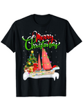 Men's T-Shirt Merry Christmas Festive Tree Gifts And Snow Sailboat