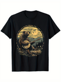 Men's T-Shirt Mountain Wilderness Under Full Moon With Banjo Playing Bear