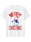 Men's T-Shirt Merry Christmas With Festive Snowman Wearing Red Scarf And Hat