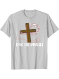 Men's T-Shirt Sing His Praises Vintage Wooden Cross With Pink Flowing Ribbons