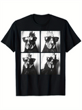 Men's T-Shirt Monochrome Quad Panels With Funky Sunglasses Chicken Portrait