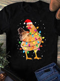 Men's T-Shirt Colorful Festive Christmas Lights Wrapping A Chicken Wearing Santa Hat