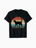 Men's T-Shirt I Do What I Want Retro Sunset Silhouette With Playful Walking Cat