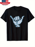 Men's T-Shirt Metallic Shine In Blue Hand Gesture On Black Shirt