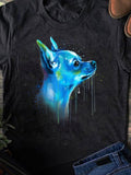 Men's T-Shirt Vivid Watercolor With Paint Drips On Surreal Blue Dog