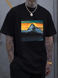 Men's T-Shirt Vivid Sunset Sky Over Majestic Snow Capped Mountain Peak