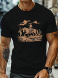 Men's T-Shirt Desert Sunset With Cacti Sand Rocks And Horse Rider Among Clouds