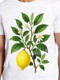 Men's T-Shirt Vivid Lush Botanical Sprigs With Blossoms And Ripe Yellow Lemon