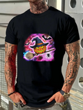 Men's T-Shirt Glowing Magical Purple Aura With Broomstick Spider And Flying Pumpkin