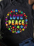 Men's T-Shirt Love Peace Colorful Flowers And Peace Symbols In Vibrant Circle