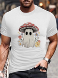 Men's T-Shirt Whimsical Red Mushroom With Ghost Surrounded By Wildflowers