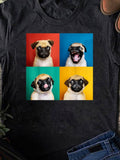 Men's T-Shirt Colorful Squares With Expressive Faces Of Playful Cute Pug Dog