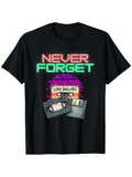 Men's T-Shirt Never Forget Neon Lettering With Retro Audiotape Cassette Vhs Memories