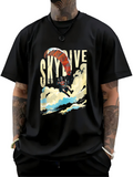Men's T-Shirt Skydive Parachuter Under Blue Sky With Clouds