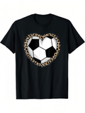 Men's T-Shirt Leopard Patterned Heart Surrounding Classic Soccer Ball