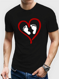 Men's T-Shirt Red Heart Embracing Playful Baby Footprints Simple Graphic T Shirt