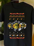 Men's T-Shirt Spooky Pattern With Pumpkins Surrounding Green And White Skull