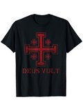 Men's T-Shirt Deus Vult Red Medieval Cross Motif With Stylized Pattern Centerpiece