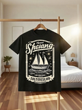 Men's T-Shirt Majestic Night Sailboat On Wavy Sea With Stars And Decorative Frame Sailboat