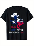 Men's T-Shirt Happy Texas Independence Day With Cowboy Hat Star Outline Map