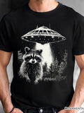 Men's T-Shirt Mystical Forest Night With Ufo Beaming Light Over Curious Raccoon