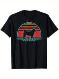 Men's T-Shirt Retro Sunset Horizon With Gridlines Behind Standing Dog