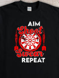 Men's T-Shirt Aim Shoot Swear Repeat With Red Darts And Dartboard Graphic