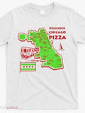 Men's T-Shirt Delicious Chicago Pizza City Map With Train And Flag