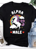 Men's T-Shirt Alpha Male Cartoon Unicorn With Rainbow Amid Colorful Stars Clouds And Hearts