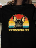 Men's T-Shirt Best Frenchie Dad Ever French Bulldog With Sunglasses Against Retro Sunset Background