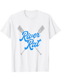 Men's T-Shirt River Rat Blue Letters With Crossed Paddles On White T Shirt