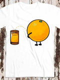 Men's T-Shirt Cartoon Orange Juicing Into Fun Morning Glass