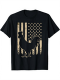 Men's T-Shirt Vintage American Flag With Silhouette Rooster Standing Proudly In Center
