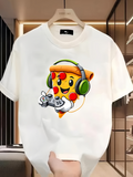 Men's T-Shirt Cartoon Cheese Melting Slice With Headphones Holding Game Controller Pizza
