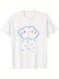 Men's T-Shirt Smiling Rain Cloud With Blue Hearts And Gentle Pastel Atmosphere Cloud